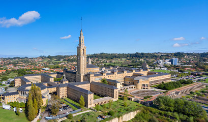 Aerial view of Neo-Herrerian building of Universidad Laboral de Gijon