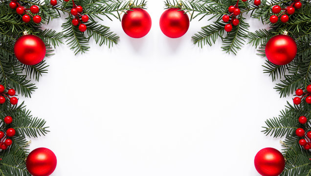 christmas background with balls and fir branches vector illustratio