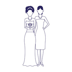 avatar bride and woman standing icon, flat design