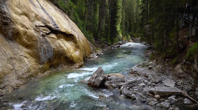 ALBERTA, CANADA - AUGUST 2019: People Visiting Johnston Canyon of Banff National Park