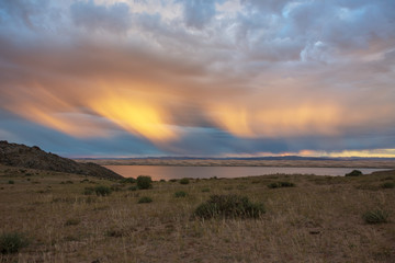 Fototapeta premium sunset on a river in Mongolia