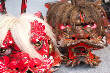 Tokyo,Japan-December 1, 2019: Masks of big snake or dragon used for Kagura. Kagura is a sacred Japanese dance and music ritual dedicated to the gods of Shinto mainly held in Iwami area of Shimane Pref