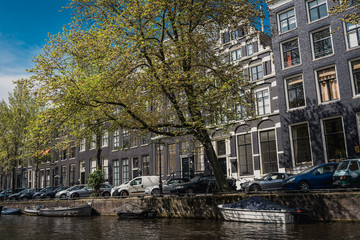 Fototapeta na wymiar view of canals of amsterdam in netherlands