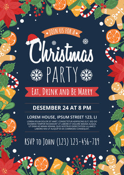 Christmas party invitation vector design template.