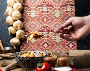 national Azerbaijani meal Khinkal, meat, pastry and  bean