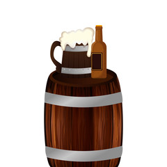 Beer barrel bottle and mug design, Pub alcohol bar brewery drink ale and lager theme Vector illustration