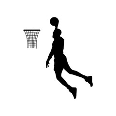 Obraz premium silhouette of a man slam dunk on white background