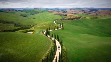 Fotobehang Toscane driving van in serpentine tuscany 