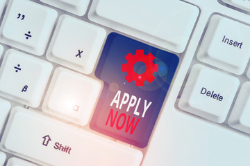 Word writing text Apply Now. Business photo showcasing An act of a demonstrating to acquire the job...