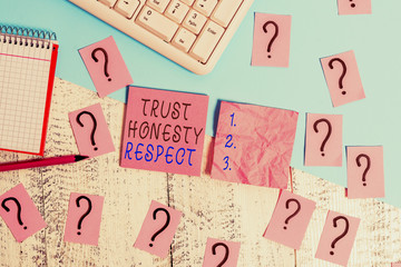 Handwriting text Trust Honesty Respect. Conceptual photo Respectable Traits a Facet of Good Moral...