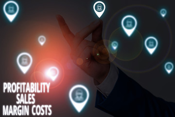 Conceptual hand writing showing Profitability Sales Margin Costs. Concept meaning Business incomes...