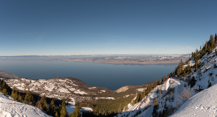 Vue sur le Jura Suisse et le lac Léman depuis les Thollon les Mémises