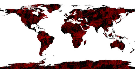Abstract world map, boundaries of all continents filled with blood splatters,  vector illustration
