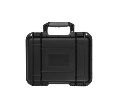 black plastic case for gun isolated on white back