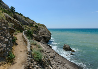 Hiking trail along bottom of Alchak mountain at Sudak, Crimea.