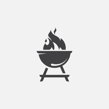 BBQ with flame icon, Grill sign meat and food icon, Barbeque icon symbol, Barbeque Icon Vector Illustration Sign