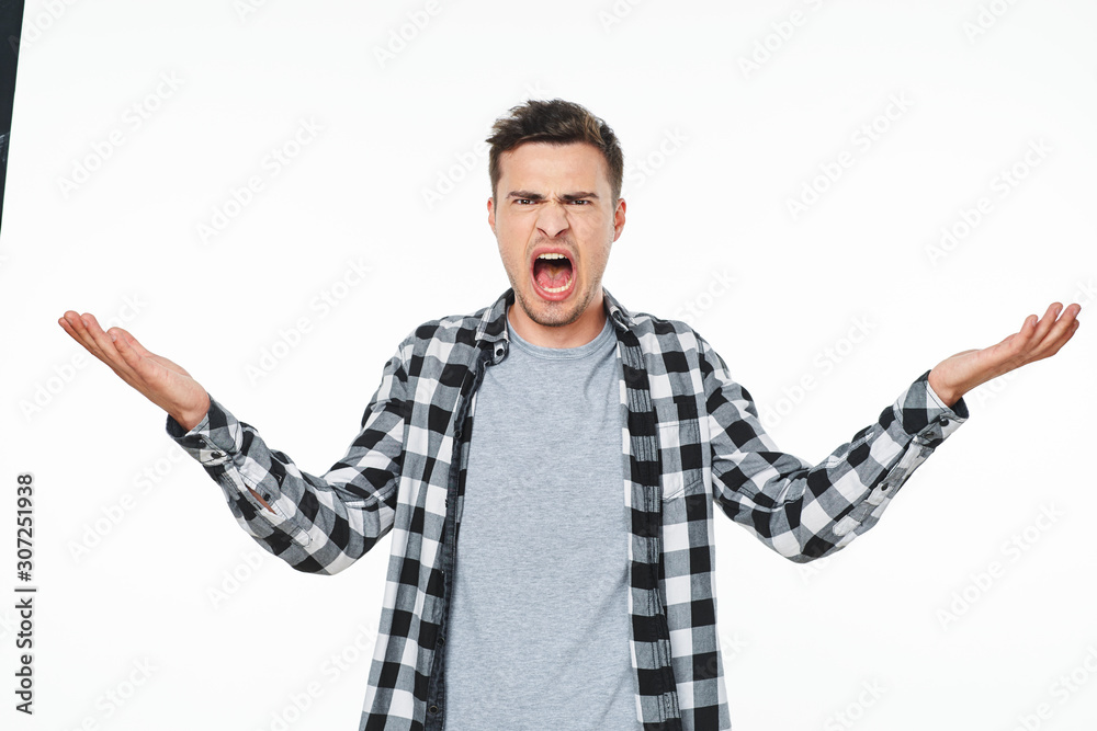 Poster young man with arms raised