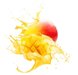 Fotobehang mango in juice splash isolated on a white background © Iurii Kachkovskyi