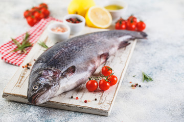 Raw rainbow trout light background