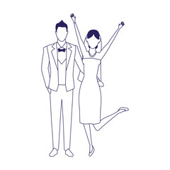 Happy bride and groom standing icon, flat design