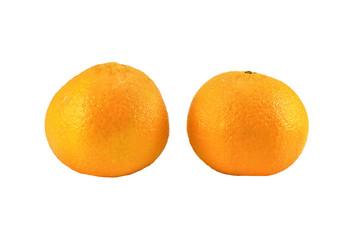 two yellow tangerines in a peel on a white background, isolated