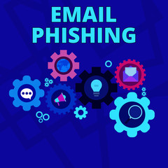 Word writing text Email Phishing. Business photo showcasing Emails that may link to websites that distribute malware Set of Global Online Social Networking Icons Inside Colorful Cog Wheel Gear