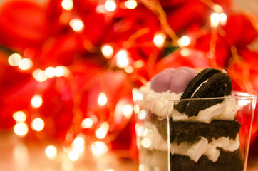 cup of coffee with blueberry and  desserts