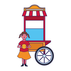 happy girl and popcorn cart icon