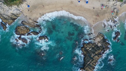 Conchas Chinas beach in Puerto Vallarta. Aerial drone view of beach in Jalisco Mexico.
