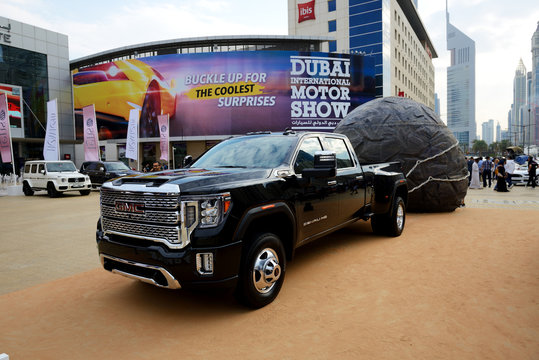 DUBAI, UAE - NOVEMBER 16: The GMC Denali truck is on Dubai Motor Show 2019 on November 16, 2019