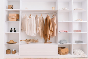 Wardrobe with stylish female clothes
