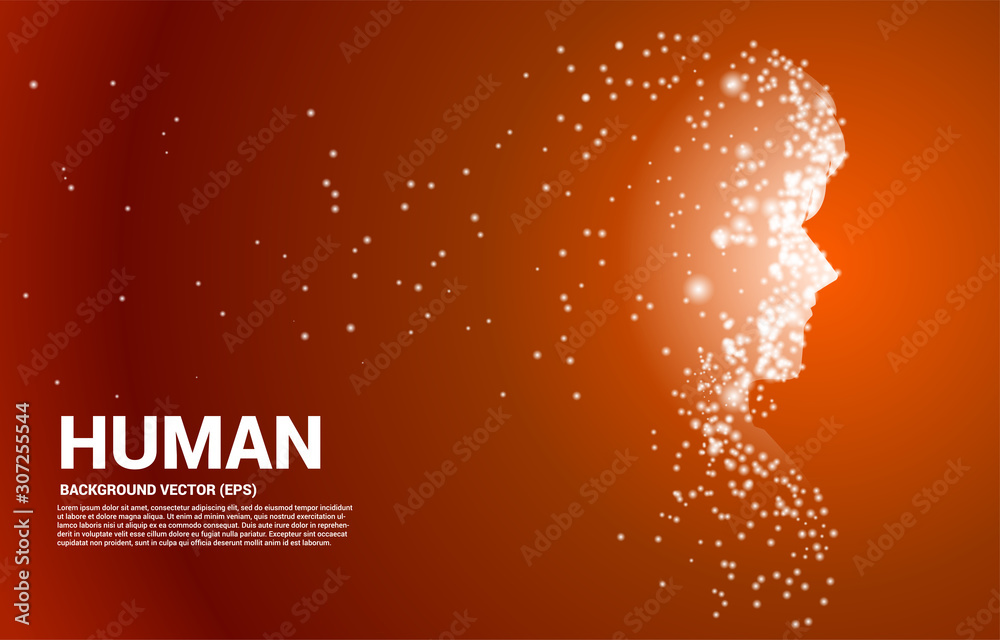 Poster vector silhouette of man from light dot particle . concept background human future and technology