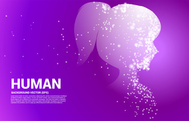 Vector silhouette of woman from light dot particle . Concept background human future and technology