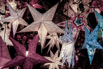 Decorative colorful stars, christmas symbol, bright background