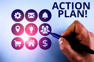 Conceptual hand writing showing Action Plan. Concept meaning proposed strategy or course of actions...