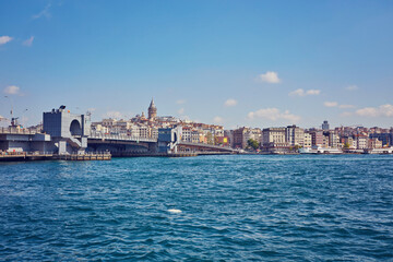 Fototapeta premium A picturesque view of Istanbul and the Galata Tower from the side of the Bay of Bosphorus