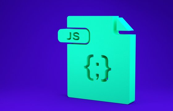 Green JS file document. Download js button icon isolated on blue background. JS file symbol. Minimalism concept. 3d illustration 3D render