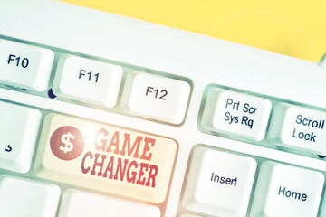 Text sign showing Game Changer. Business photo showcasing way that effects a major shift in the...