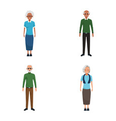cartoon old man and old woman expressions icon set, colorful design