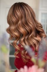 Woman with elegant hairstyle in retro style rear view