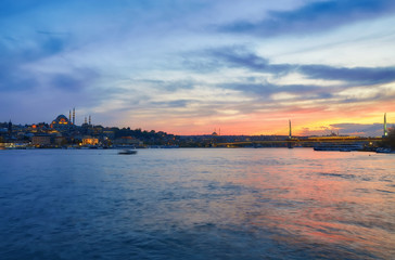 Istanbul new built Halic metro bridge during the twilight