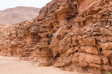 Colored canyon with red rocks. Egypt, desert, the Sinai Peninsula, Dahab.
