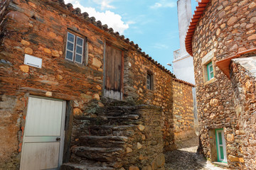 Fototapeta na wymiar Typical street at Janeiro de Cima, a schist village in Portugal