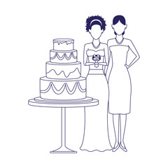 avatar bride and woman standing around the wedding cake icon