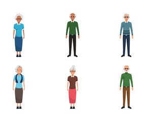 Cartoon old people icon set, colorful design