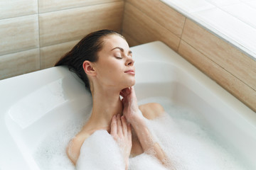 woman taking bath