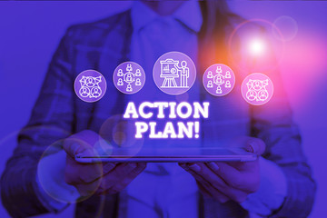 Conceptual hand writing showing Action Plan. Concept meaning proposed strategy or course of actions...