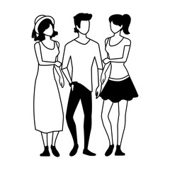 group of people with different poses on white background