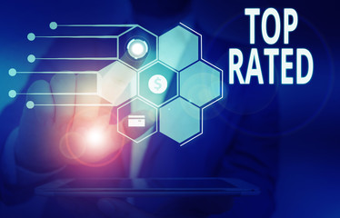 Conceptual hand writing showing Top Rated. Concept meaning The high amount of a charge or payment...