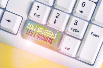 Conceptual hand writing showing Gen Z Millennials Gen X Boomers. Concept meaning Generational...